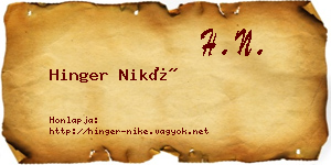 Hinger Niké névjegykártya